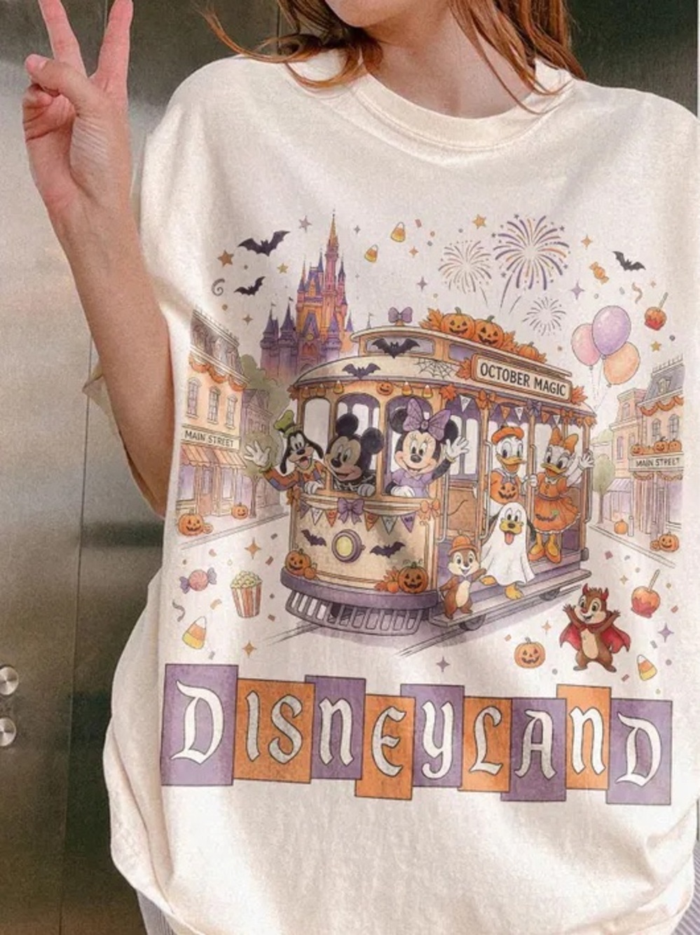 Disneyland October Magic Trolley Halloween with Mickey and friends T-shirt